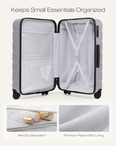 Image of Coolife Luggage Set, 3 Piece Lightweight Durable Hardshell, Platinum