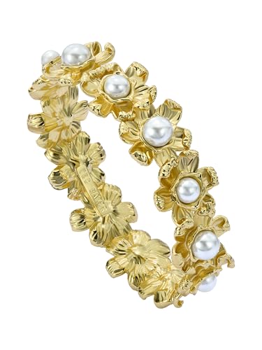 Ted Baker London Darell Daisy Pearl Bangle Bracelet for Women (Gold/Pearl)
