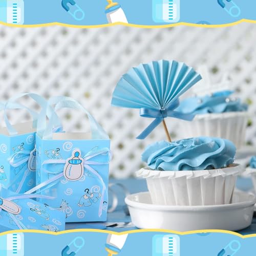 شنط هدايا للحفلات، 24 قطعة من اكياس الهدايا لتزيين حفلات استقبال المولود، شنط حلوى زرقاء بمقابض للاولاد واعياد ميلاد الاطفال وهدايا حفلات استقبال المولود الجديد، لوازم وهدايا العودة