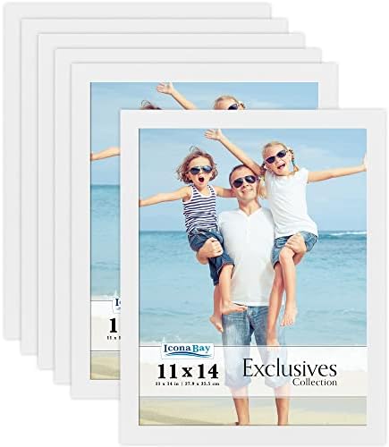 Icona Bay 11x14 Picture Frames (White, 6 Pack), Sturdy Wood Composite Photo Frames 11 x 14, Sleek Design, Table Top or Wall Mount, Exclusives Collection