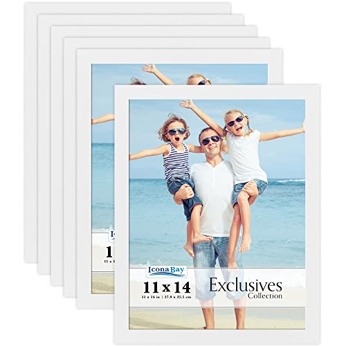 Icona Bay 11X14 Picture Frames (White, 6 Pack), Sturdy Wood Composite Photo Frames 11 X 14, Sleek Design, Table Top Or Wall Mount, Exclusives Collection #TOP2