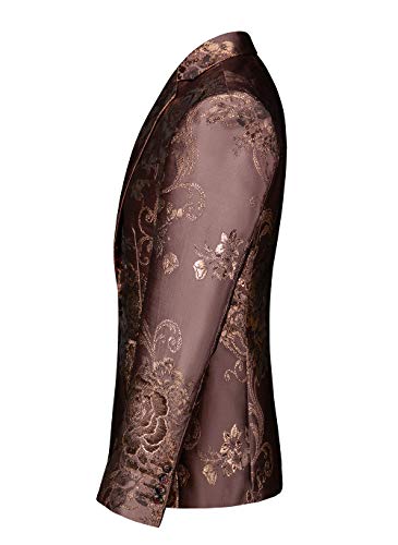 UNINUKOO Mens Suit Jacket Paisley Notch Lapel 1 Button Stylish Funky Party Dinner Tuxedo Blazer Jacket US Size 38 Brown2