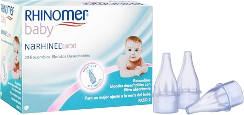 Rhinomer Baby Recambios Blandos Desechables de Aspirador Nasal, Para un Mejor Ajuste a la Nariz del Bebé, Con Filtro Absorbente, 20 Unidades