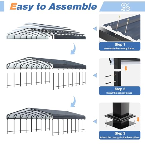 Image of AirWire 20x40 FT Metal Carport, Heavy Duty Car Port Canopy with Reinforced Base and Galvanized Steel Roof & Frame, 2 Car Garage Shelter for Car, Boats and Trucks