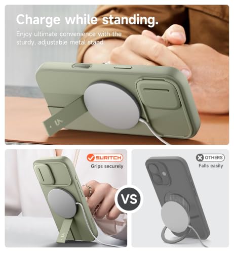 Image of SURITCH for iPhone 17 Case with Camera Control Cover, Camera Slide Cover and Adjustable Kickstand, Compatible with MagSafe, Shockproof Bumper Protective Cases 6.3 Inch, Green