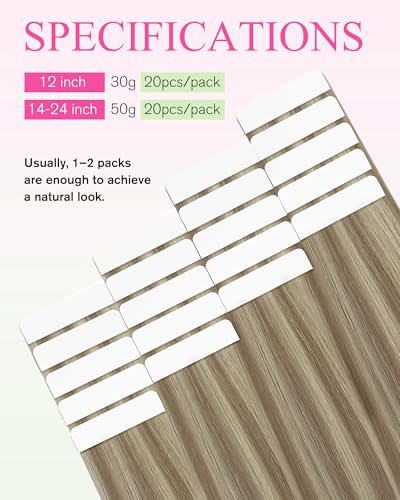 Image of YoungSee Human Hair Tape in Extensions Blonde Highlight, Invisible Tape in Hair Extensions, Light Brown Highlights Platinum Blonde, Softness Silky Hair, 14 Inch 20pcs 50g
