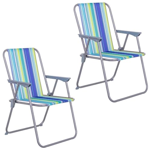 Pack 2 sillas playa y camping plegables con cierre de seguridad, estructura acero con pintura Epoxi anticorrosión, tejido loneta Oxford 600 D poliéster de rayas multicolor, respaldo mono-posición