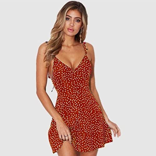 DYNWAVE Vestido feminino verão com decote em V sem encosto curto vestido tipo sling Lady menina casu