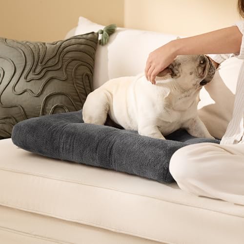 BEDSURE Hundebett Waschbar - Hundekissen Bett Beruhigende Hundematratze mit Rutschfestem Boden, Warmes Kissen für Haustiere, Grau, 74x53x8cm