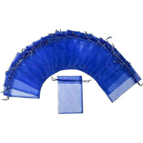 Stratalife Organza Bags 5x7 Mesh Bags Jewelry Bags Blue Drawstring Bags Jewelry Pouches Baby Shower Wedding Party Bags Candy Bags 50PCS (Blue) Cover