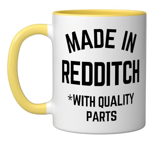 Made In Redditch Slogan Ceramic Mug Yellow/White