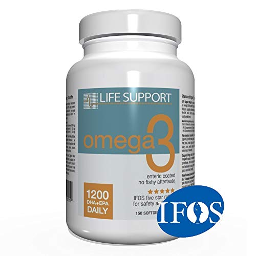 Life Support Omega 3: Enteric Coated. High Absorption. No Fishy Aftertaste.  High EPA and DHA Omega 3 Essential Fatty Acids Support Heart, Brain, Joints  and Immune System. Easy To Swallow (150 Count)-