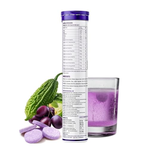 Image of FITNESS VEDA Karela Jamun Effervescent Tablets - Ayurvedic Formula for Blood Sugar Control - Supports Digestion, Glucose Metabolism & Heart Health - Pack of 2 (15x2) Tablets | Fizz & Drink