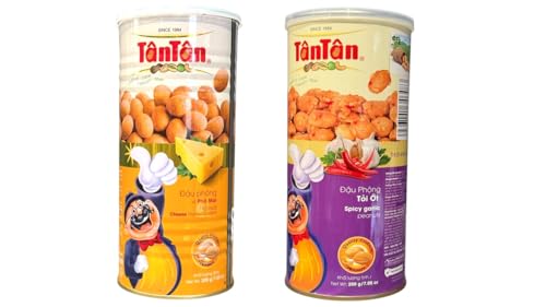 Image of Combo - Cheese Peanuts and Spicy Garlic Peanuts - Dau Phong Vi Pho Mai va Dau Phong Toi Ot - 7 Oz per Can with 2 Cans per Order