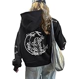 Weripoah Graphic Hoodies for Women Mushroom Moon Sweatshirt Oversized Hoodie Gothic Vintage Sweatshirt Print Tops(Black,2XL)
