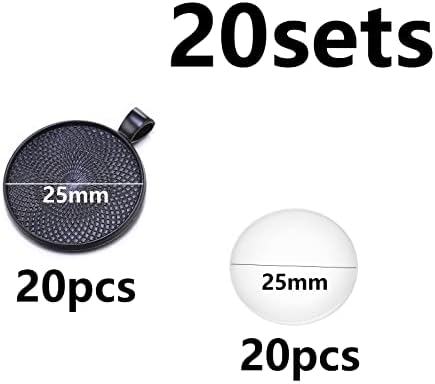 HERZWILD Round Bezel Pendant Trays, Alloy Blank Bezel Pendant Trays Diameter with Transparent Glass Cabochon Settings for Cameo Photo Necklace Jewelry Making.