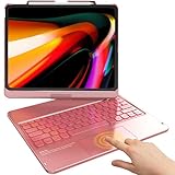TQQ iPad Air 13 Inch Case Keyboard (M3 2025 / M2 2024), iPad Pro 12.9 (6th, 5th, 4th, 3rd Gen) Keyboard - 360° Rotatable, 7-Color Backlight, Multi-Touch Trackpad, Thin & Light (Pink)