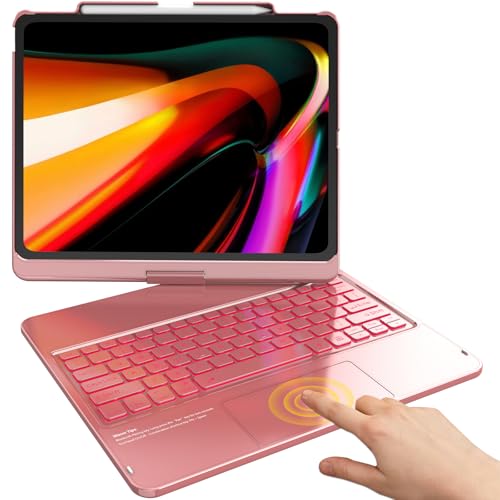 TQQ iPad Air 13 Inch Case Keyboard (M3 2025 / M2 2024), iPad Pro 12.9 (6th, 5th, 4th, 3rd Gen) Keyboard - 360° Rotatable, 7-Color Backlight, Multi-Touch Trackpad, Thin & Light (Pink)