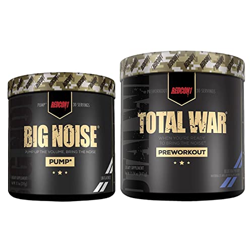 Redcon1 Total War Preworkout (Blue Raspberry) & Big Noise Non-Stim Preworkout Powder (Unflavored) Stack - Pre Workout Duo For Energy, Focus & Endurance - Keto (2 Products, 30 Servings Each) #TOP16