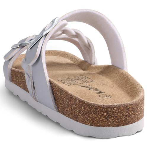 Image of KIDMI Women's Cork Footbed Sandals with Arch Support Comfortable Slip-On Slide Sandals With Adjustable Buckle for Summer