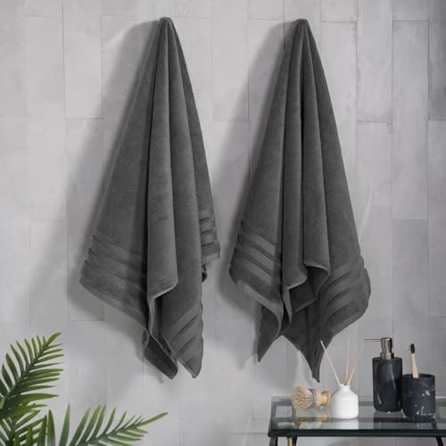 Image of MYTRIDENT Towels for Bath Large Size | Finesse Collection, 2 Piece Bath Towels | 75 cm x 150 cm | 625 GSM, Zero-Twist, Luxuriously Soft, 100% Cotton - Charcoal