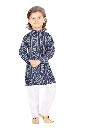 Image of TinySteps Traditional Bandhani Print Kids Festive Ethnic Wear Boys Cotton Kurta Pajama Set