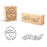 2 Stücke Stempel Frohe Ostern Motivstempel aus Holz,Ostern Hasen Blumenkranz Osterhase Osterei für Scrapbooking OsterKarten Basteln, Geschenkpapier DIY Dekoration