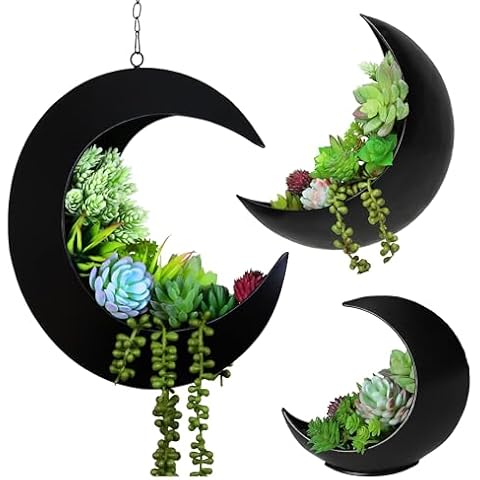 Complete Moon Planter Set: Hanging, Wall/Window, and Table/Candle Holder - Boho, Witchy Decor for Succulents, Air Plants, Cacti for Women, Birthdays, Mother's Day, Plant Lovers Cover