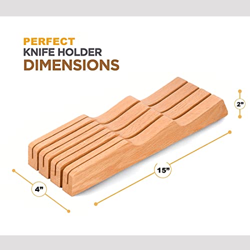 Wooden Knife Block Holder,In-Drawer Tray Knife Storage, Drawer Knife Holder Organizer,7-Slot,Natural Wood,One Size #TOP5