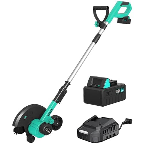 Garvee 20V 9" Cordless Lawn Edger with 4.0Ah Battery & Charger, 3 Cutting Depths, Adjustable Handle, Brushless Electric Edger Lawn Tool for Sidewalk,