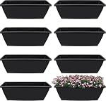 8Pcs Rectangle Plant Pot Rectangle Window Box Planter 17 Inch Black Herb Planters with Tray Herb Pots for Indoor Plants Large Flower Boxes for Bay Window,Kitchen Windowsill,Shelf,Coffee Table