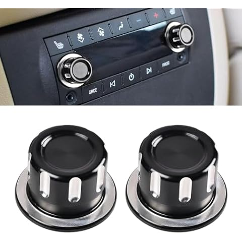 Canitu 2Pcs Aluminum Rear Radio Audio Volume Control Knob Dial Tuner Repair Kit for Cadillac Escalade 07-11 for Chevrolet Tahoe 07-13 for Buick Encalve 09-13 for GMC Yukon 07-13 Cover