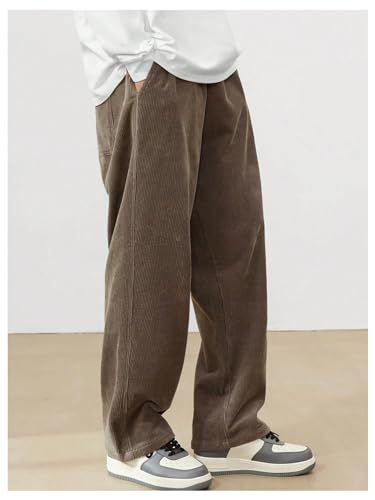 SOLY HUX Men's Corduroy Pants Casual Drawstring Elastic Waist Straight Leg Sweatpants with Pockets3