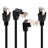 Cat 7 Ethernet Cable 0.6 Feet (2 Pack), 90 Degree (Right Angle UP + Right Angle Down), CAT7 RJ45 LAN Network Patch Cord, SFTP Shielded Foil Twisted Pair, 10Gbps, 600Mhz, Compatible with CAT6A CAT6 CAT