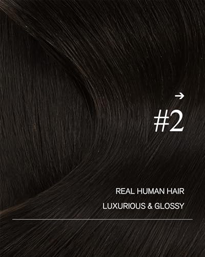 Image of YoungSee Human Hair Sew in Extensions Darkest Brown Hand Tied Weft Hair Extensions Human Hair Dark Brown Sew in Hair Extensions Short Straight Hair 14Inch 70G