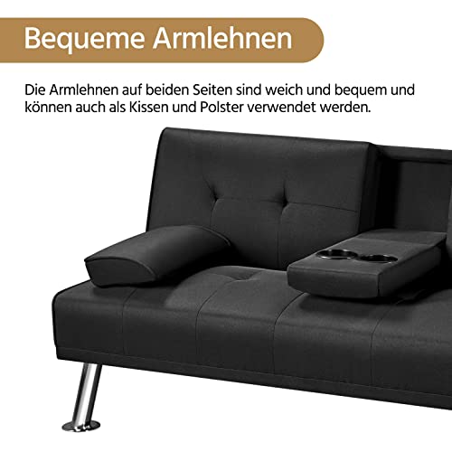 Yaheetech Schlafsofa für max. 3 Personen Gästebett Couch Sofa mit Schlaffunktion Tagesbett Bettsofa Schlafcouch Sofabett Polstersofa bis 350 kg belastbar schwarz