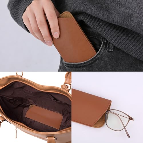 Image of SAVITA Soft Leather Glasses Cases, 4 Pcs Slim Reading Eyeglasses Case Glasses Case Sunglasses Pouch Safety for Women Men,