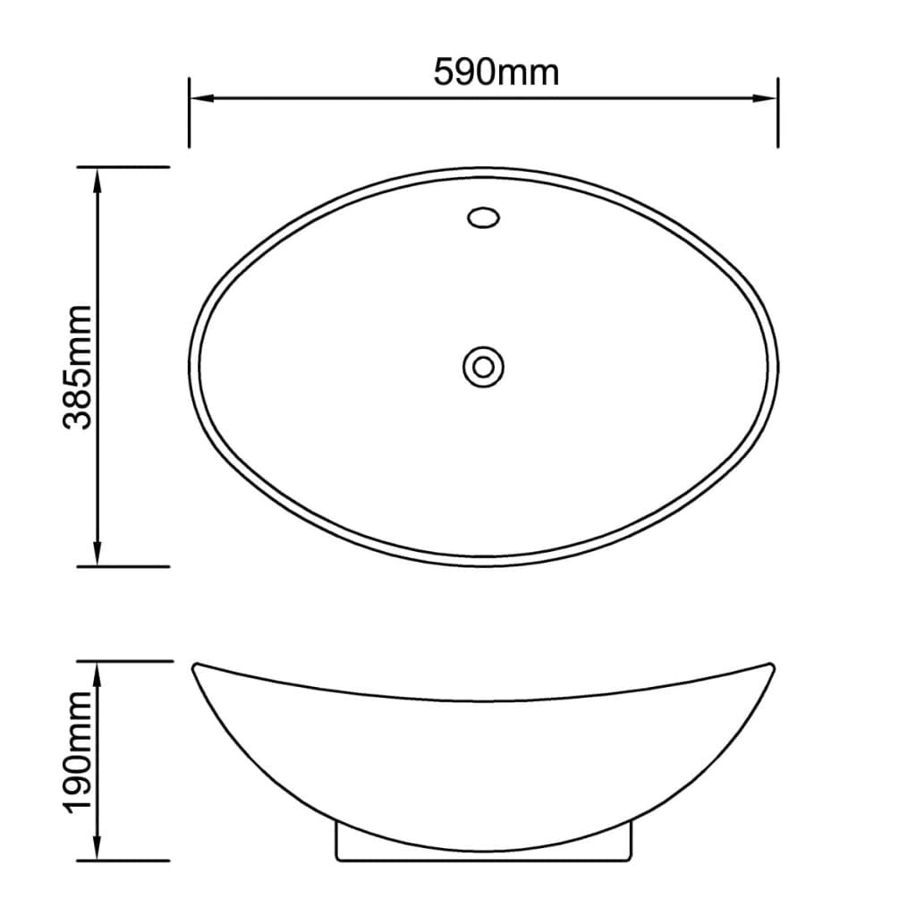 Lussuoso lavandino ovale in ceramica, nero, con troppopieno, 590 x 385 x 190 mm, per bagno e WC degli ospiti, ristrutturazione e installazione salvaspazio