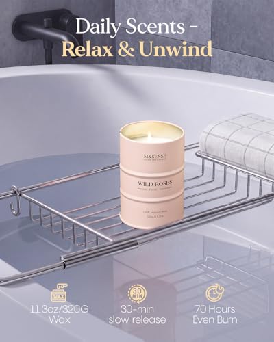 Image of M&SENSE Wild Rose Natural Scented Candle, 70 Hours Long Lasting Soy Candles 11.3oz, Stress Relief Aromatherapy Candles for Women, Romantic Candle Gifts Valentines Day Gifts