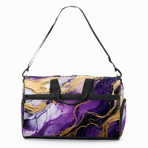 Gym Bag for Women Men, Yoga Bag with Shoe Pocket, Travel Duffel Tote Bag for Plane, Workout, Swimming, Weekend Overnight Bag Carry on Bag Hospital Holdalls, Marble Purple - 2