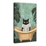 Black_Cat Lesende Zeitung in der Badewanne Leinwand Kunst Poster und Wandkunst Bild Druck Moderne Familie Schlafzimmer Dekor Rahmen 61 x 91,4 cm