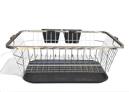 Image of Steel Drainer Tray Basket (60x47x23) Dish Drainer Rack with Drip Tray Stainless Steel Utensil Drying Stand for Kitchen Plate Rack Bartan Basket Sink Counter Top Dish Drainer Rack