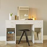 Boahaus Christina Modern Vanity Table with Mirror, 5 Drawers, 2 Shelves, White Finish