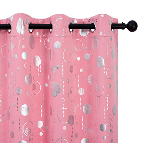 Anjee Pink Blackout Curtains with Geometric Bubble Dot Patterns Foil Printed 95 inches Length Room Darkening Thermal Grommet Top Curtains Drapes for Kids Room Bedroom W52 x L95