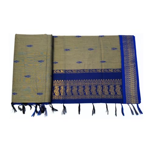 Image of Pure Kalyani Cotton Saree | Zari Border & Blouse Piece - Lata Gadwal Design | Traditional Saree
