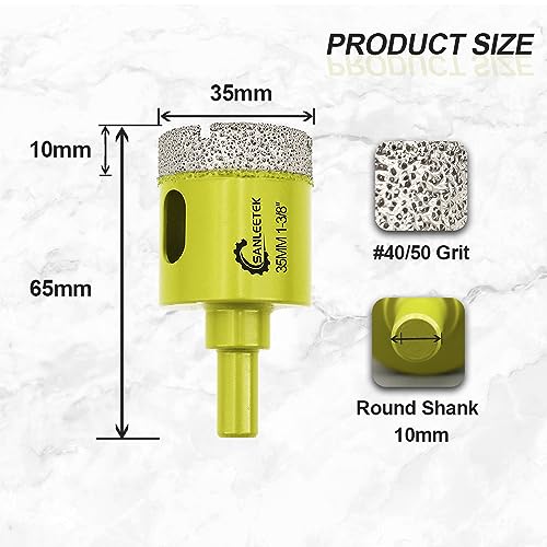 Diamond Core Drill Bits 2pcs - 35mm Diamond Hole Saw with Round Shank for Ceramic Porcelain Tile Marble Granite Quartz SANLEETEK - Image 2