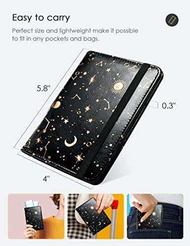 Mymazn Passport Holder With Clear Pocket Passport Case Passport Cover Women Passport Holder With Rfid Blocking And Vaccine Card Holder Combo Travel Wallet (Black/Gold, Minimalist) #TOP3