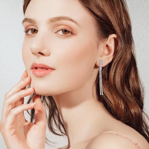 HZMAN 3Pair Clip on Earrings for Women Non Pierced Silver Long Tassel/Teardrop Crystal Cubic Zirconia Dangle Drop Earring Party Wedding Jewelry Gift4