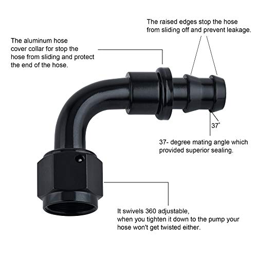 Sykrss 6An 90 Degree Push Lock Swivel Hose End Fitting For Rubber Fuel Line Black 2Pcs #TOP3