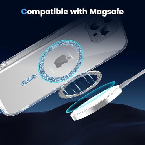 Image of AIBEX Back Cover Case Compatible with iPhone 14 Pro Max | Glitter Ring Cute Shiny Colorful Bling Case (Compatible with Magsafe) | Transparent PC+TPU Glossy Shiny Cover for Girls & Women - Blue